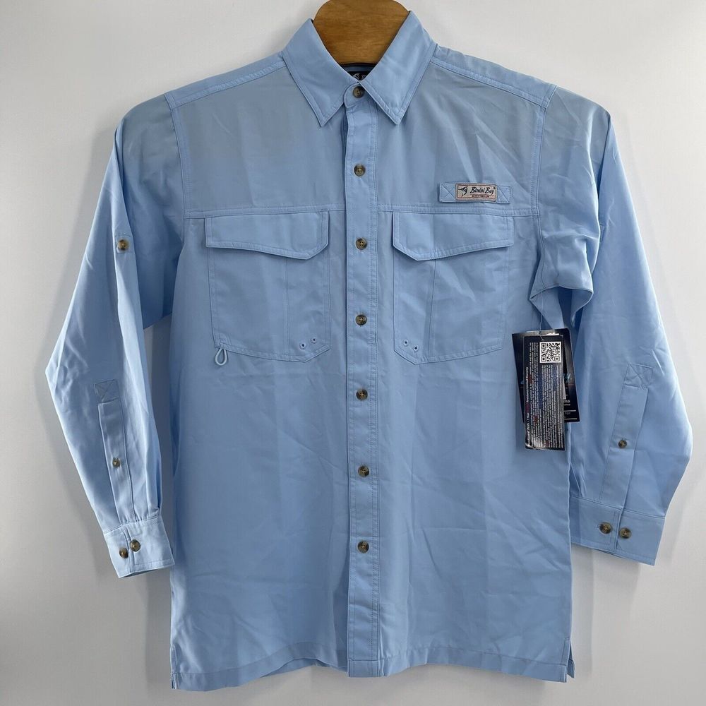 Bimini Bay Outfitters‎ Men's Size S Blue Long Sleeve Button Down Fishing Shirt